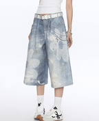 Floral Chain Print Denim Shorts - COPPING THREADS - CT Select