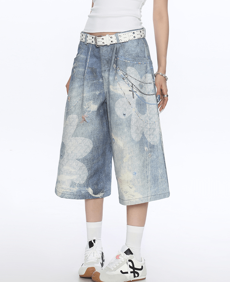 Floral Chain Print Denim Shorts - COPPING THREADS - CT Select