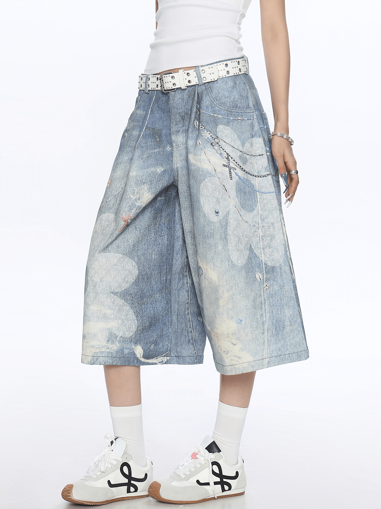 Floral Chain Print Denim Shorts - COPPING THREADS - CT Select