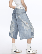 Floral Chain Print Denim Shorts - COPPING THREADS - CT Select