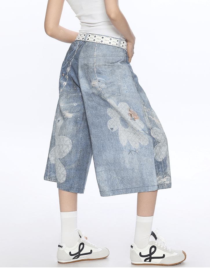 Floral Chain Print Denim Shorts - COPPING THREADS - CT Select