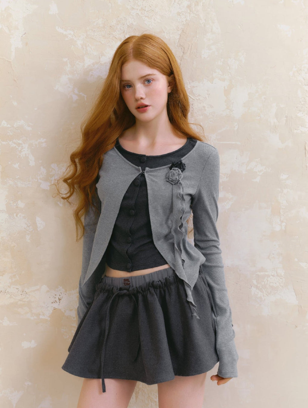 Floral Embellishment Layered Knit Cardigan - COPPING THREADS - SALTHE