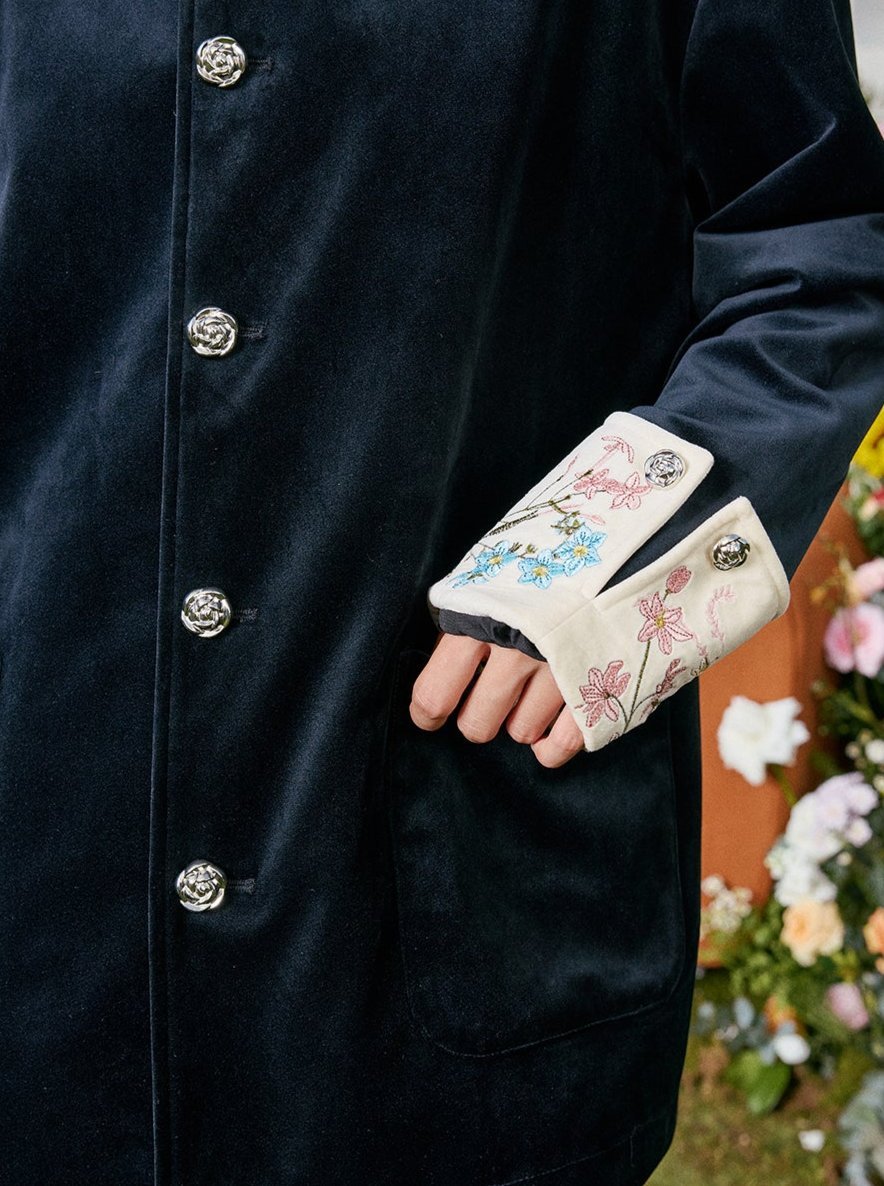 Floral Embroidered Velvet Modern Chinese Tang Jacket - COPPING THREADS - Harsh and Cruel