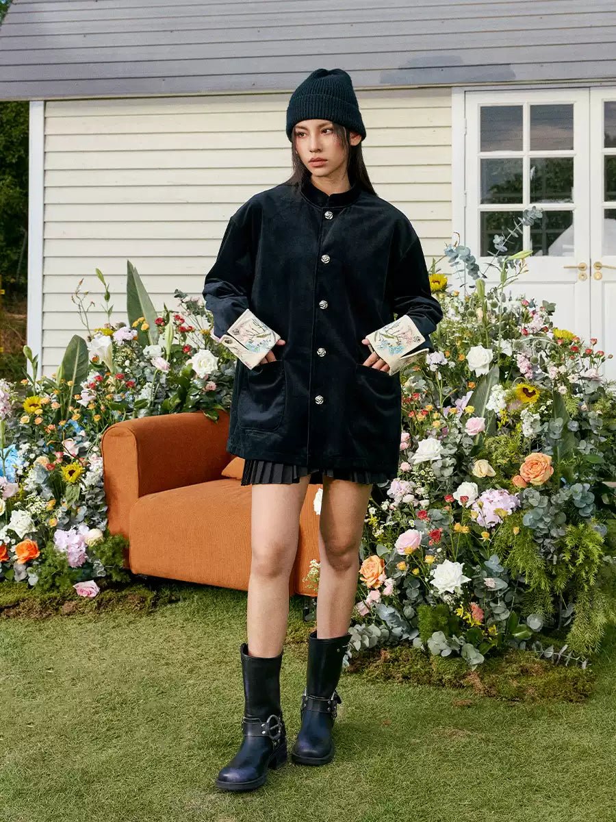 Floral Embroidered Velvet Modern Chinese Tang Jacket - COPPING THREADS - Harsh and Cruel