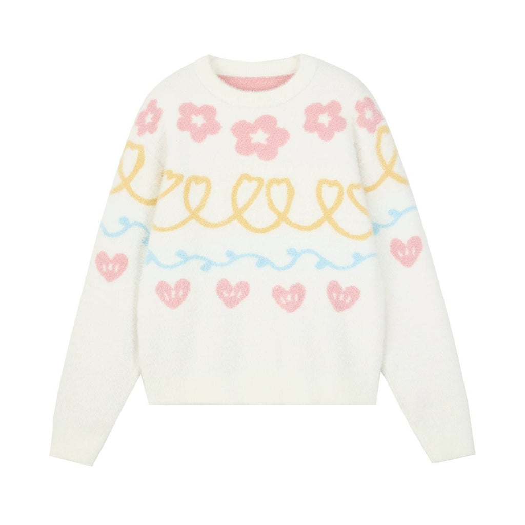 Floral Heart Jacquard Crewneck Sweater - COPPING THREADS - AYF