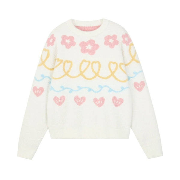 Floral Heart Jacquard Crewneck Sweater - COPPING THREADS - AYF