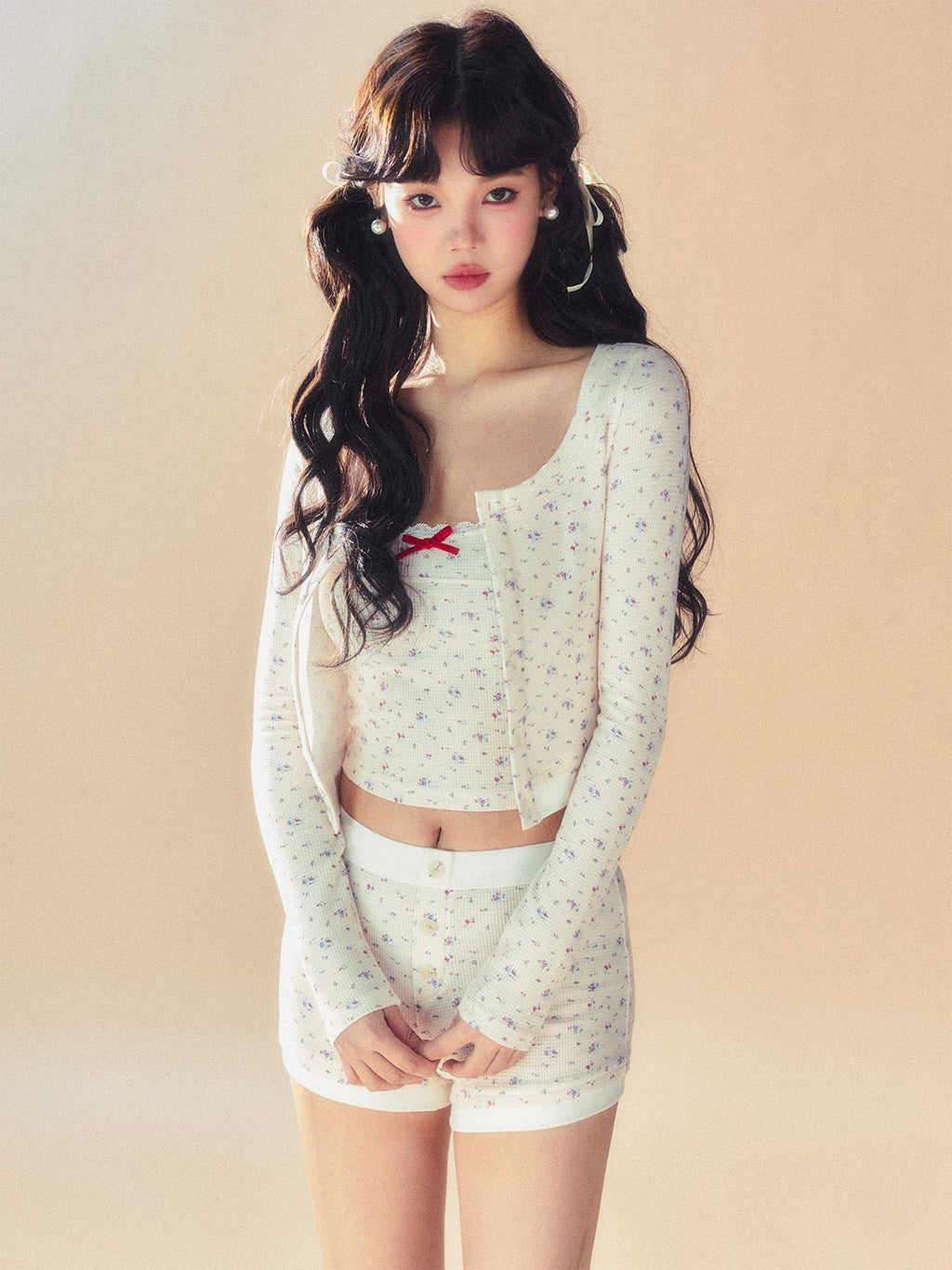 Floral Knit Cami Cardigan and Shorts Set - COPPING THREADS - SUNSETPARK