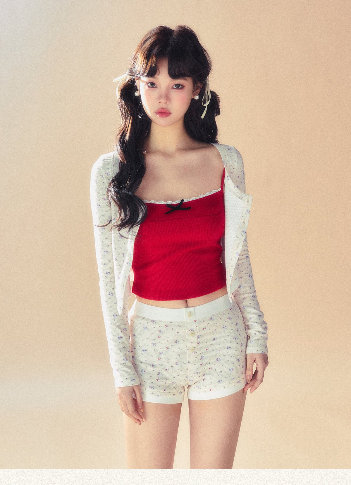 Floral Knit Cami Cardigan and Shorts Set - COPPING THREADS - SUNSETPARK