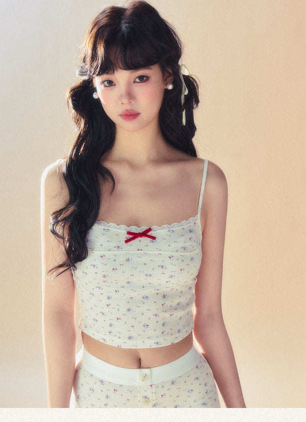 Floral Knit Cami Cardigan and Shorts Set - COPPING THREADS - SUNSETPARK