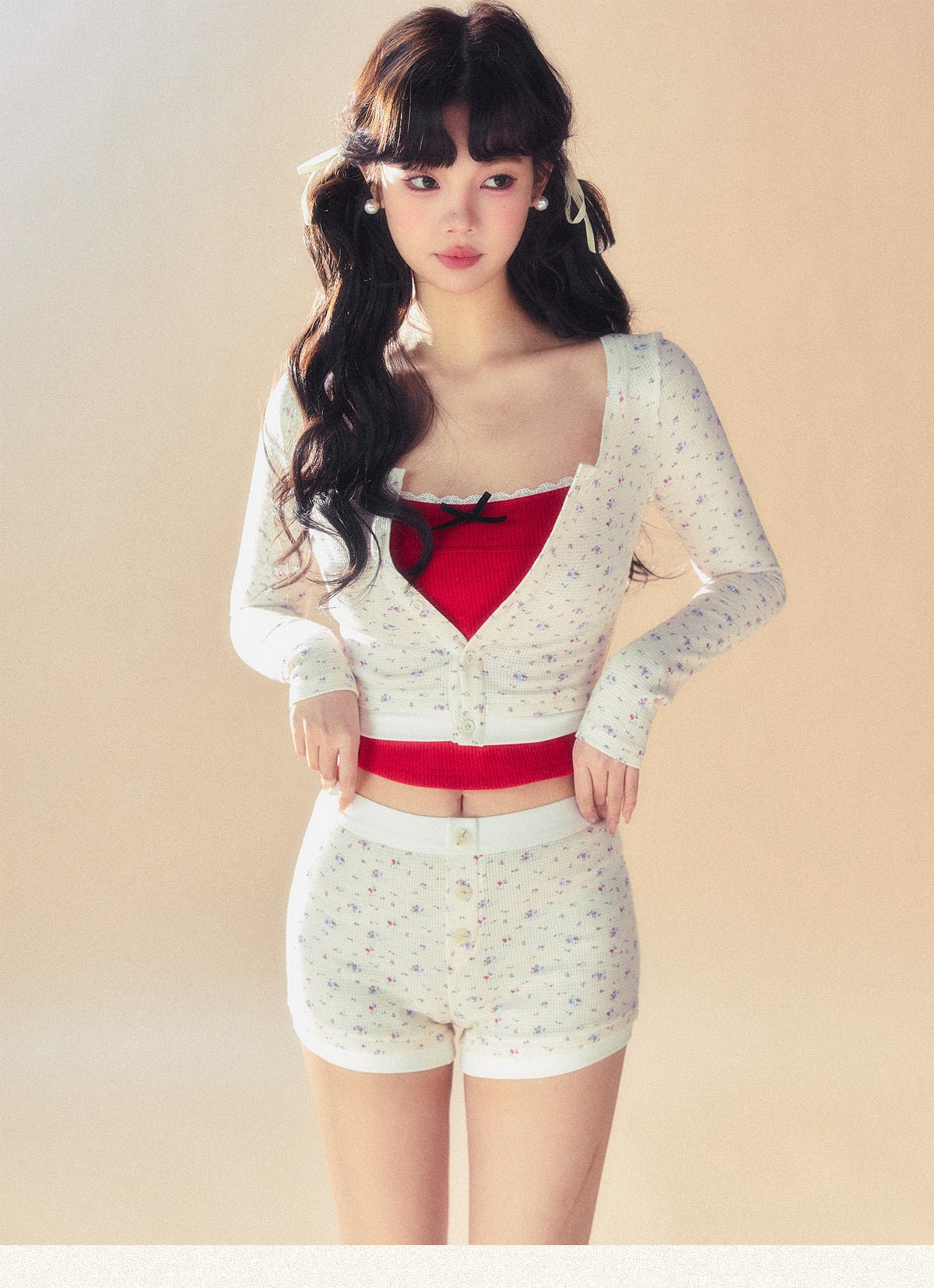 Floral Knit Cami Cardigan and Shorts Set - COPPING THREADS - SUNSETPARK