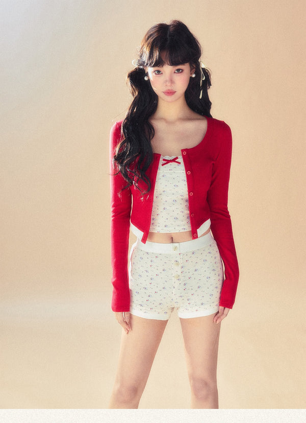 Floral Knit Cami Cardigan and Shorts Set - COPPING THREADS - SUNSETPARK