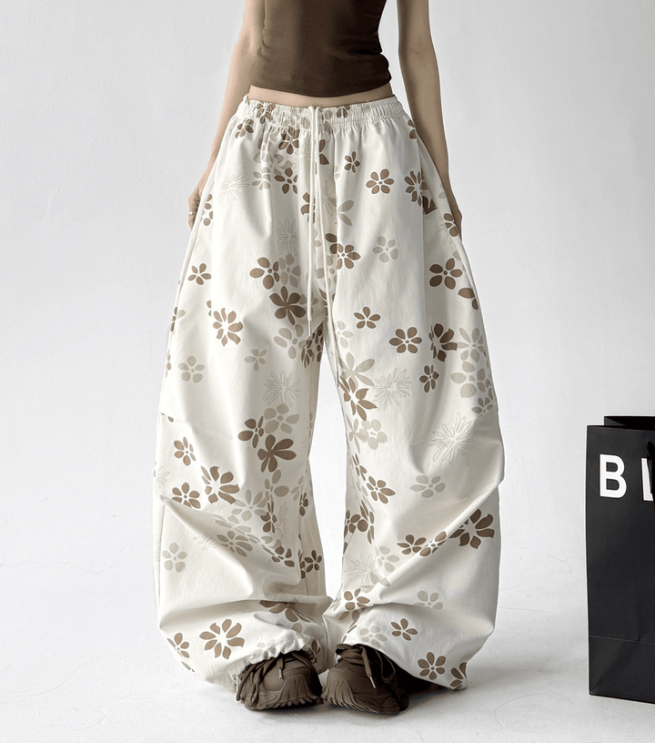 Floral Print Loose Drawstring Pants - CT1931