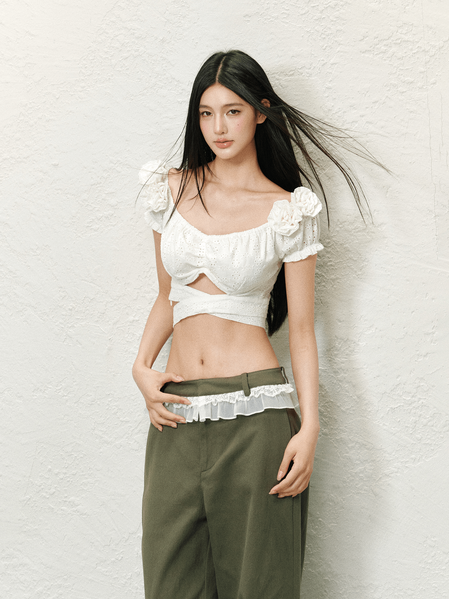 Floral Puff Sleeve Eyelet Crop Top - COPPING THREADS - AGAM Main image