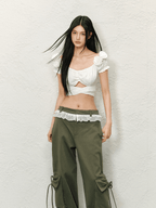 Floral Puff Sleeve Eyelet Crop Top - COPPING THREADS - AGAM