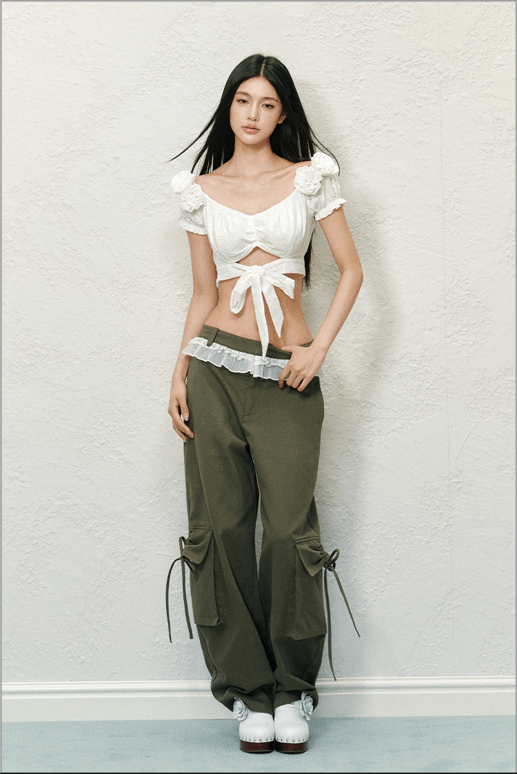 Floral Puff Sleeve Eyelet Crop Top - COPPING THREADS - AGAM