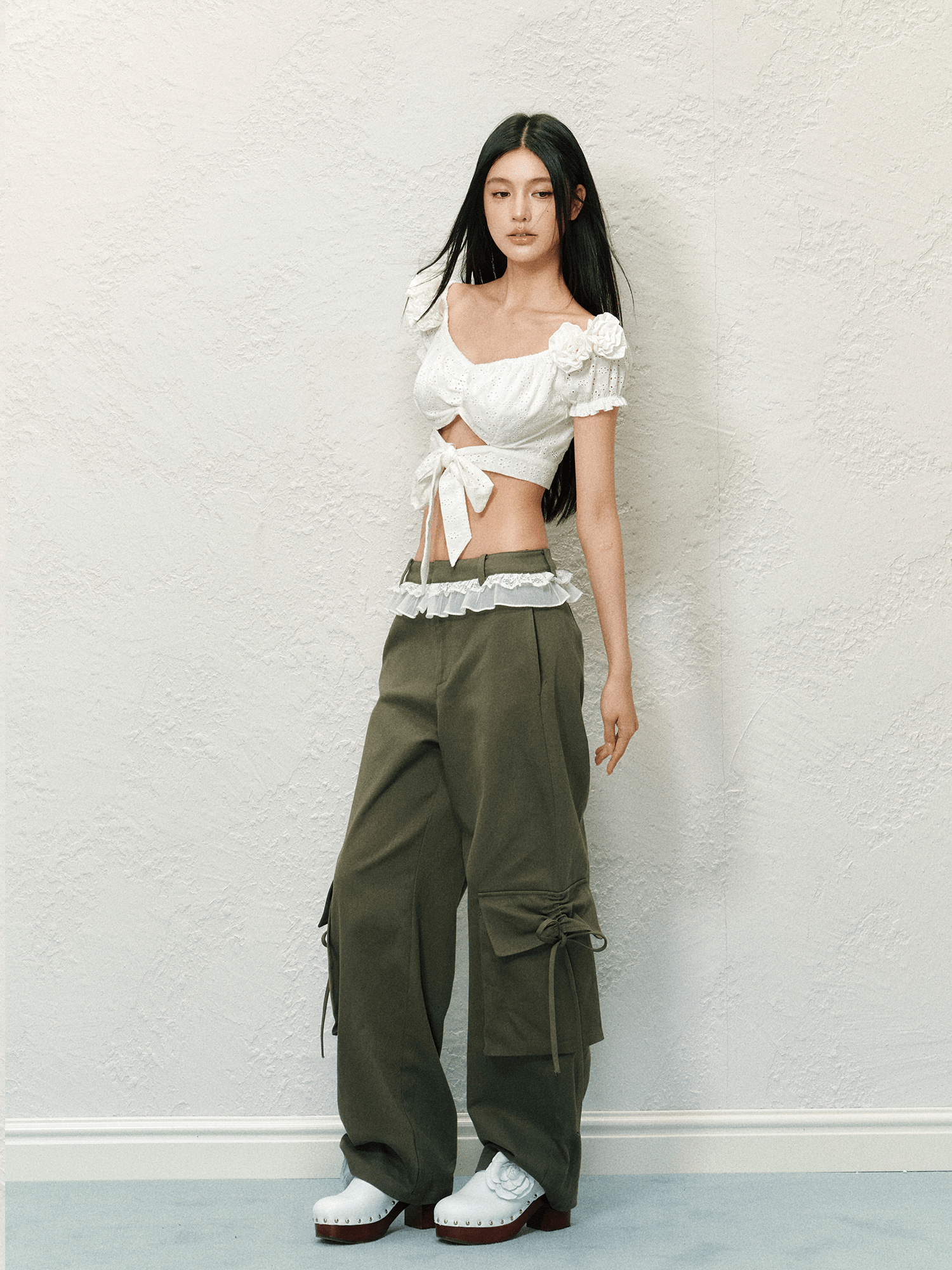 Floral Puff Sleeve Eyelet Crop Top - COPPING THREADS - AGAM