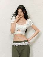 Floral Puff Sleeve Eyelet Crop Top - COPPING THREADS - AGAM