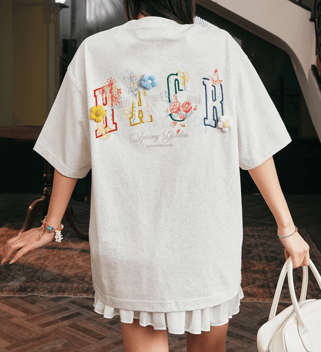 Floral Yarn Appliqué Embroidered Logo Tee - COPPING THREADS - Harsh and Cruel Hover Image