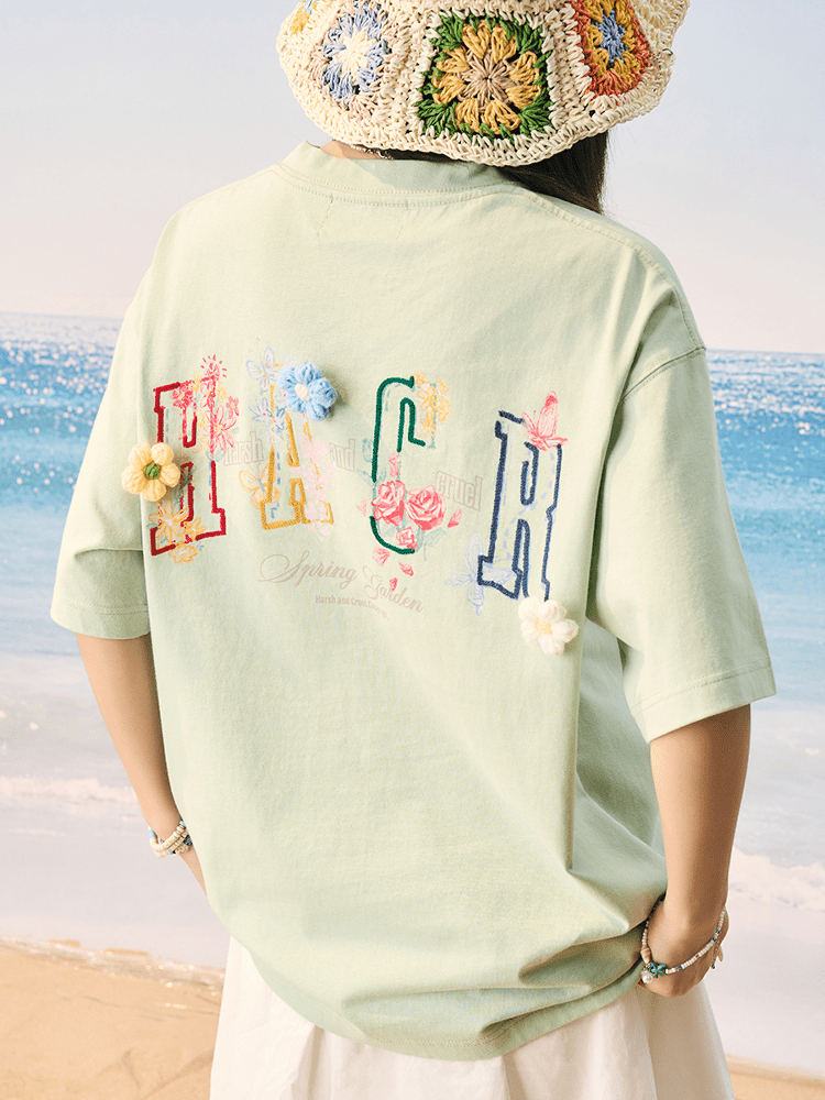 Floral Yarn Appliqué Embroidered Logo Tee - COPPING THREADS - Harsh and Cruel