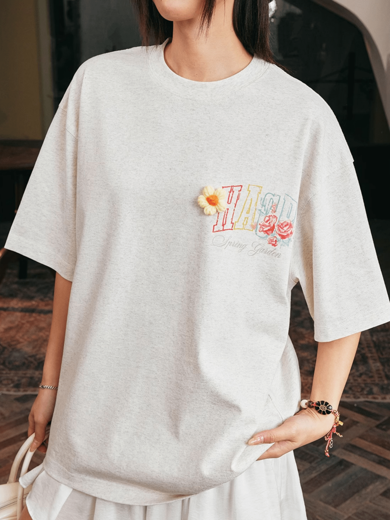 Floral Yarn Appliqué Embroidered Logo Tee - COPPING THREADS - Harsh and Cruel