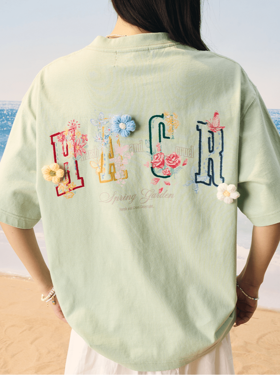 Floral Yarn Appliqué Embroidered Logo Tee - COPPING THREADS - Harsh and Cruel