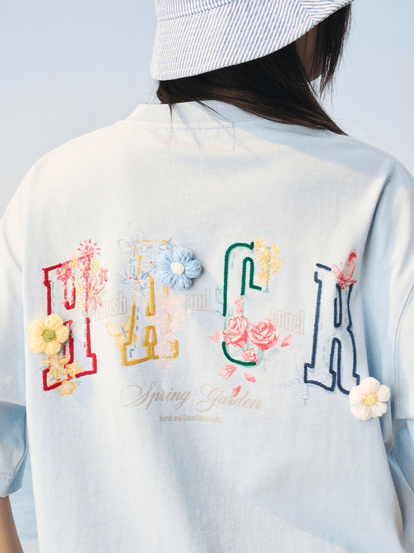 Floral Yarn Appliqué Embroidered Logo Tee - COPPING THREADS - Harsh and Cruel