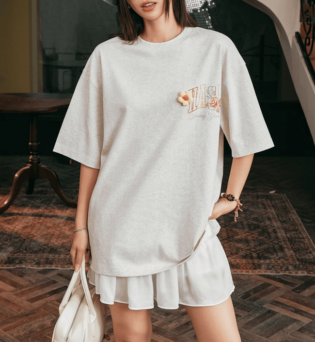 Floral Yarn Appliqué Embroidered Logo Tee Main Image