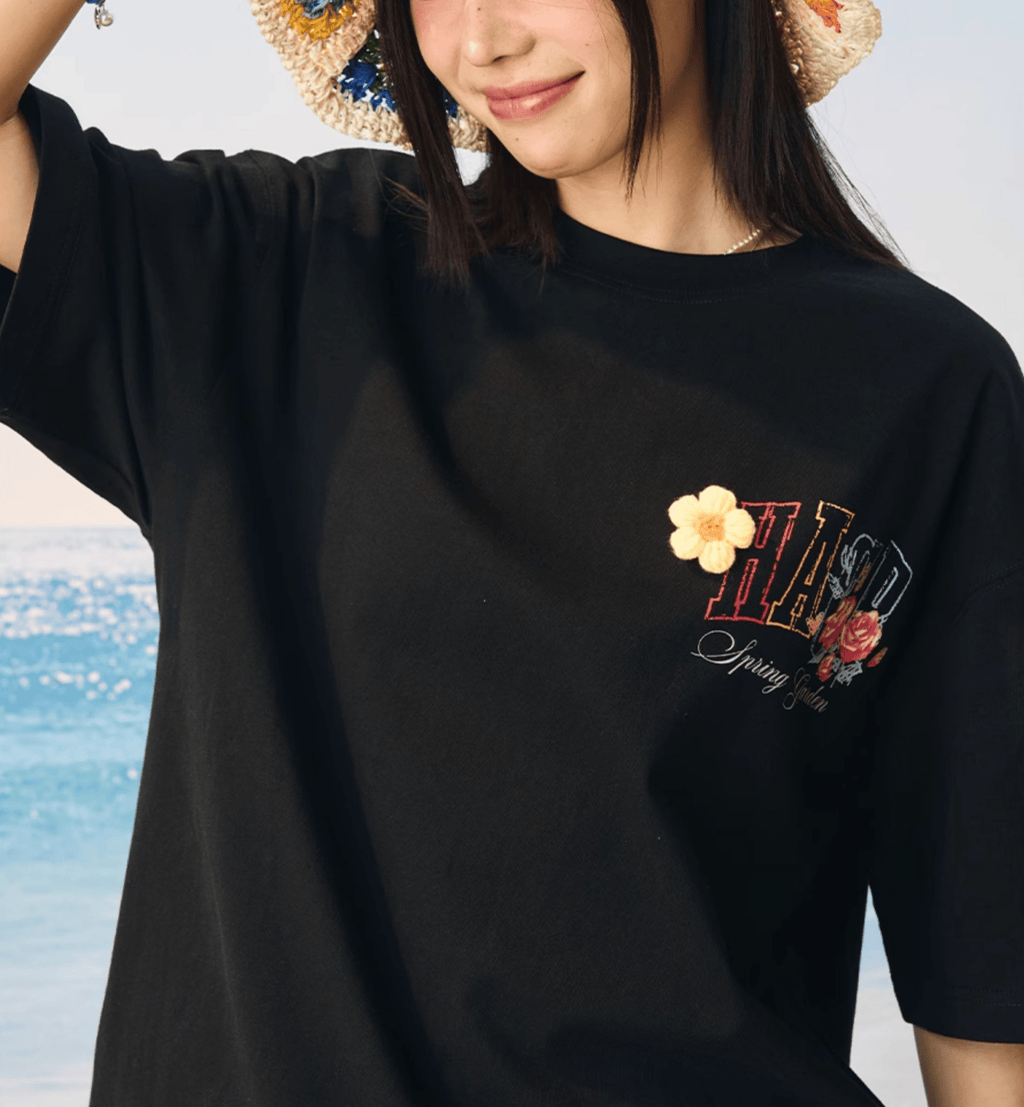 Floral Yarn Appliqué Embroidered Logo Tee - COPPING THREADS - Harsh and Cruel
