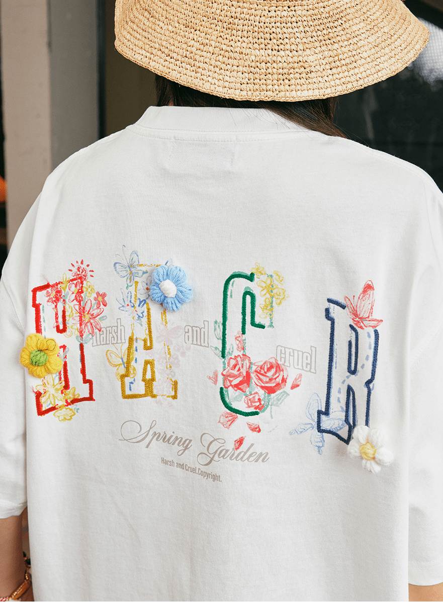 Floral Yarn Appliqué Embroidered Logo Tee - COPPING THREADS - Harsh and Cruel