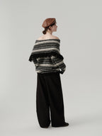Fringed Off - Shoulder Striped Sweater - COPPING THREADS - CHICISLAND