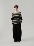 Fringed Off - Shoulder Striped Sweater - COPPING THREADS - CHICISLAND