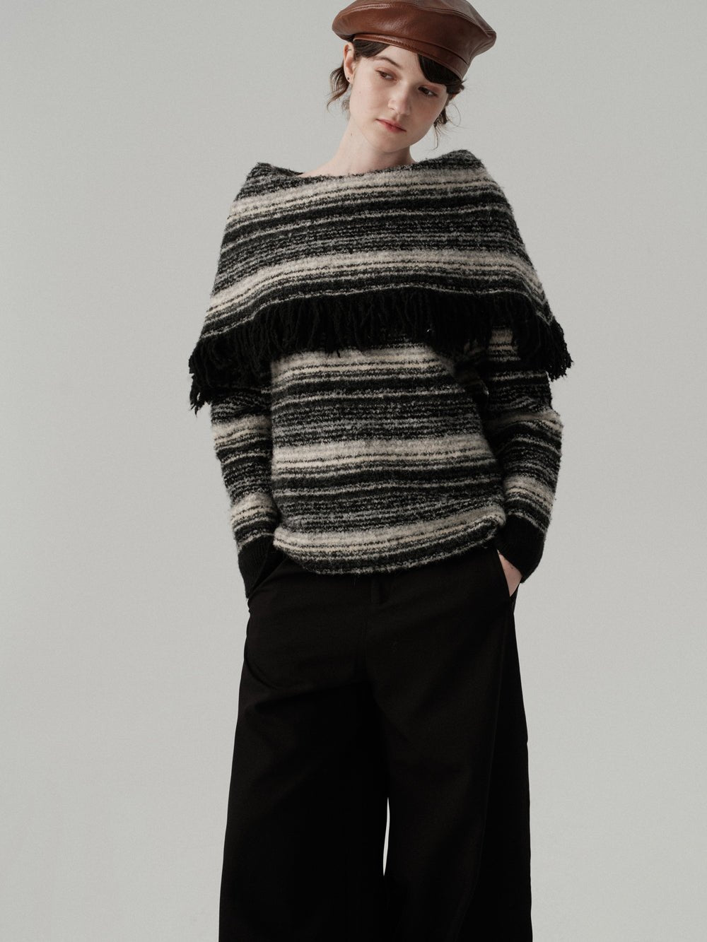 Fringed Off - Shoulder Striped Sweater - COPPING THREADS - CHICISLAND