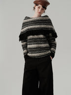 Fringed Off - Shoulder Striped Sweater - COPPING THREADS - CHICISLAND
