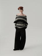 Fringed Off - Shoulder Striped Sweater - COPPING THREADS - CHICISLAND