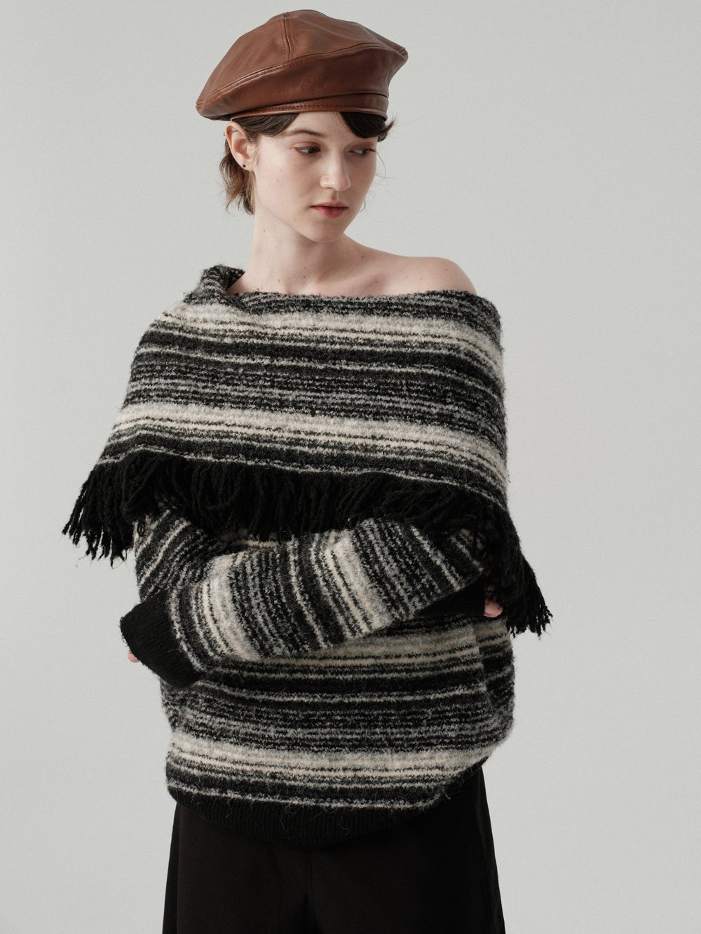 Fringed Off - Shoulder Striped Sweater - COPPING THREADS - CHICISLAND Hauptbild