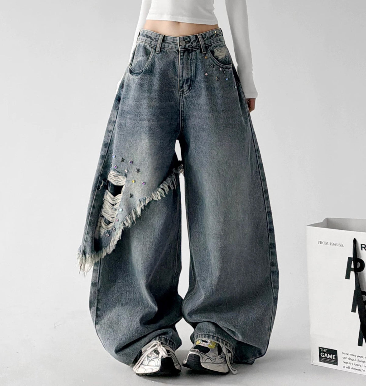 Fringed Panel Baggy Jeans - COPPING THREADS - CT ORIGINALS Main image