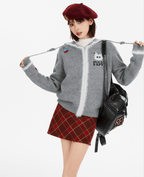 Fuzzy Trim & Embroidered Patches Knit Zip - Up Hoodie - COPPING THREADS - CT Select