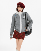 Fuzzy Trim & Embroidered Patches Knit Zip - Up Hoodie - COPPING THREADS - CT Select