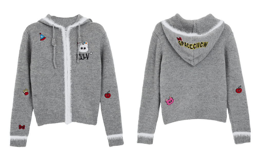 Fuzzy Trim & Embroidered Patches Knit Zip - Up Hoodie - COPPING THREADS - CT Select