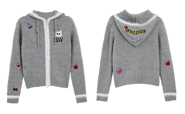 Fuzzy Trim & Embroidered Patches Knit Zip - Up Hoodie - COPPING THREADS - CT Select