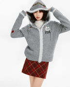 Fuzzy Trim & Embroidered Patches Knit Zip - Up Hoodie - COPPING THREADS - CT Select