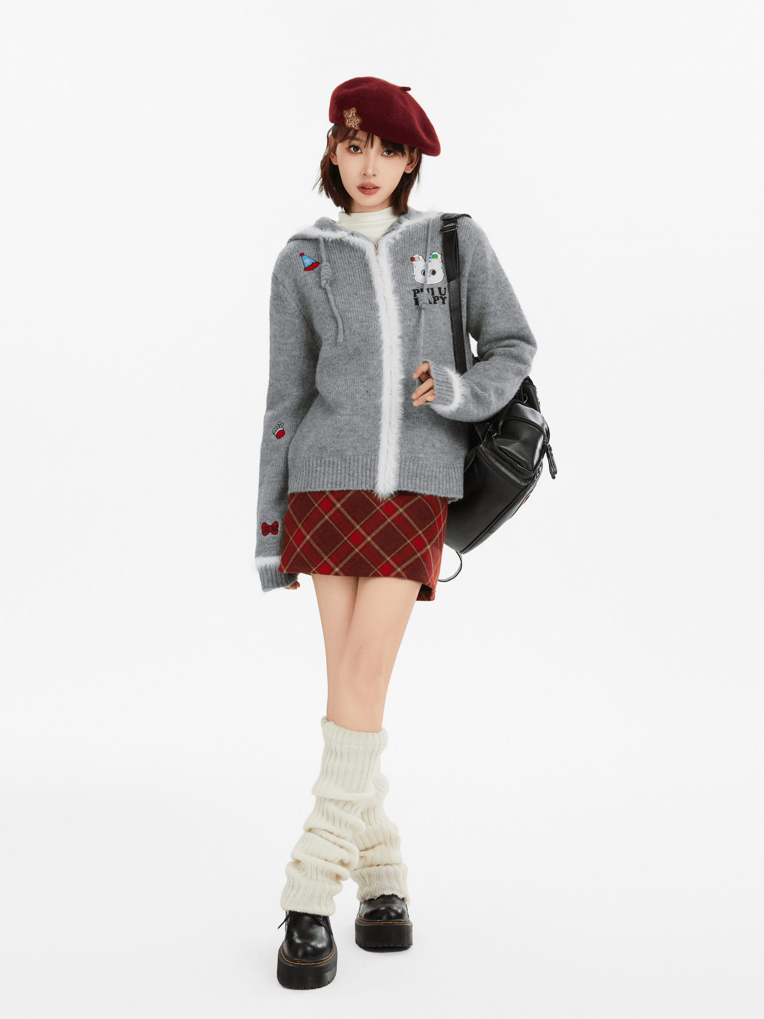 Fuzzy Trim & Embroidered Patches Knit Zip - Up Hoodie - COPPING THREADS - CT Select