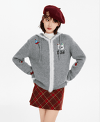 Fuzzy Trim & Embroidered Patches Knit Zip - Up Hoodie - COPPING THREADS - CT Select