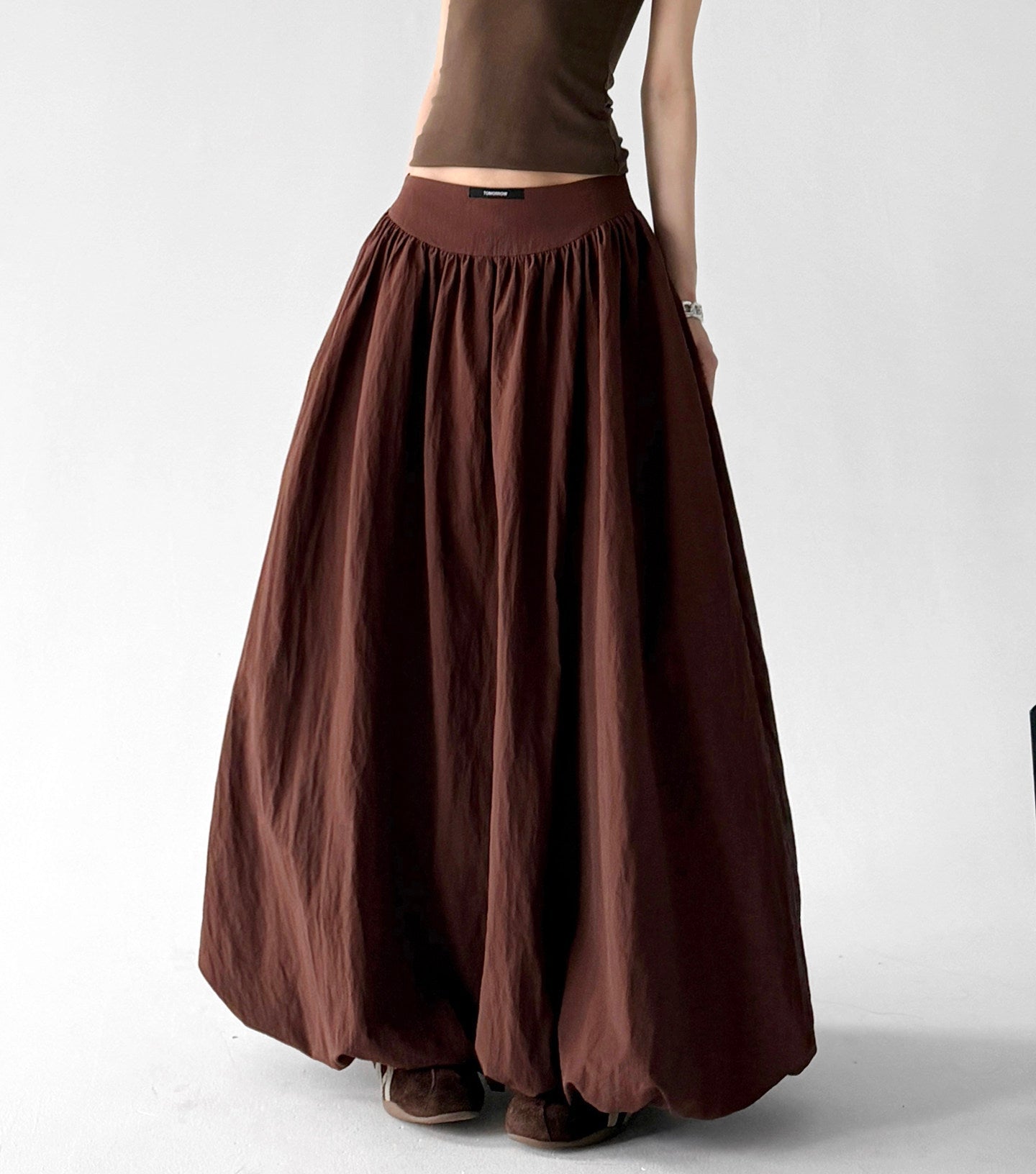 Gathered-Waist Sweeping Maxi Skirt - CT6254 서브 이미지