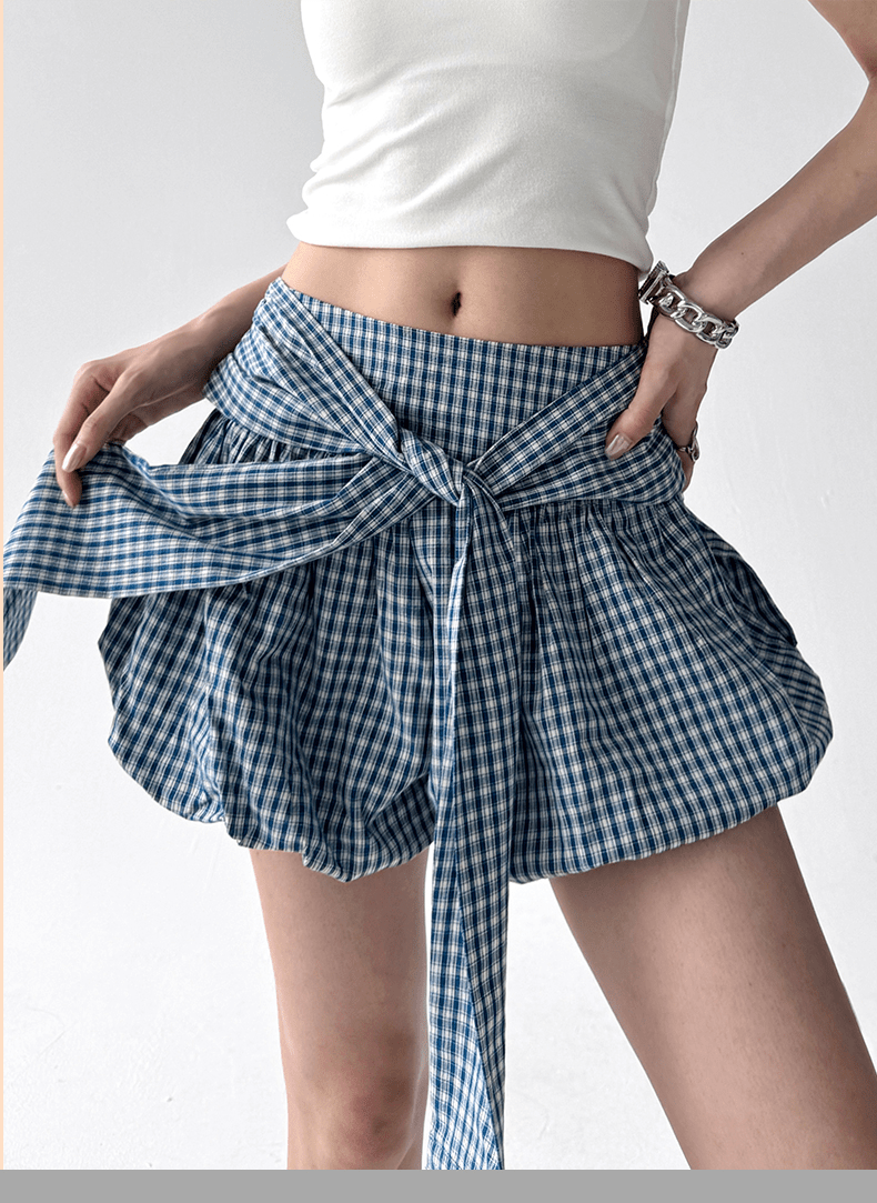 Gingham Balloon Skirt Shorts with Front Tie - COPPING THREADS - CT Select