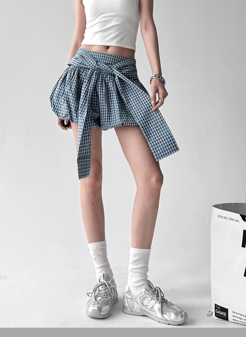 Gingham Balloon Skirt Shorts with Front Tie - COPPING THREADS - CT Select Main image