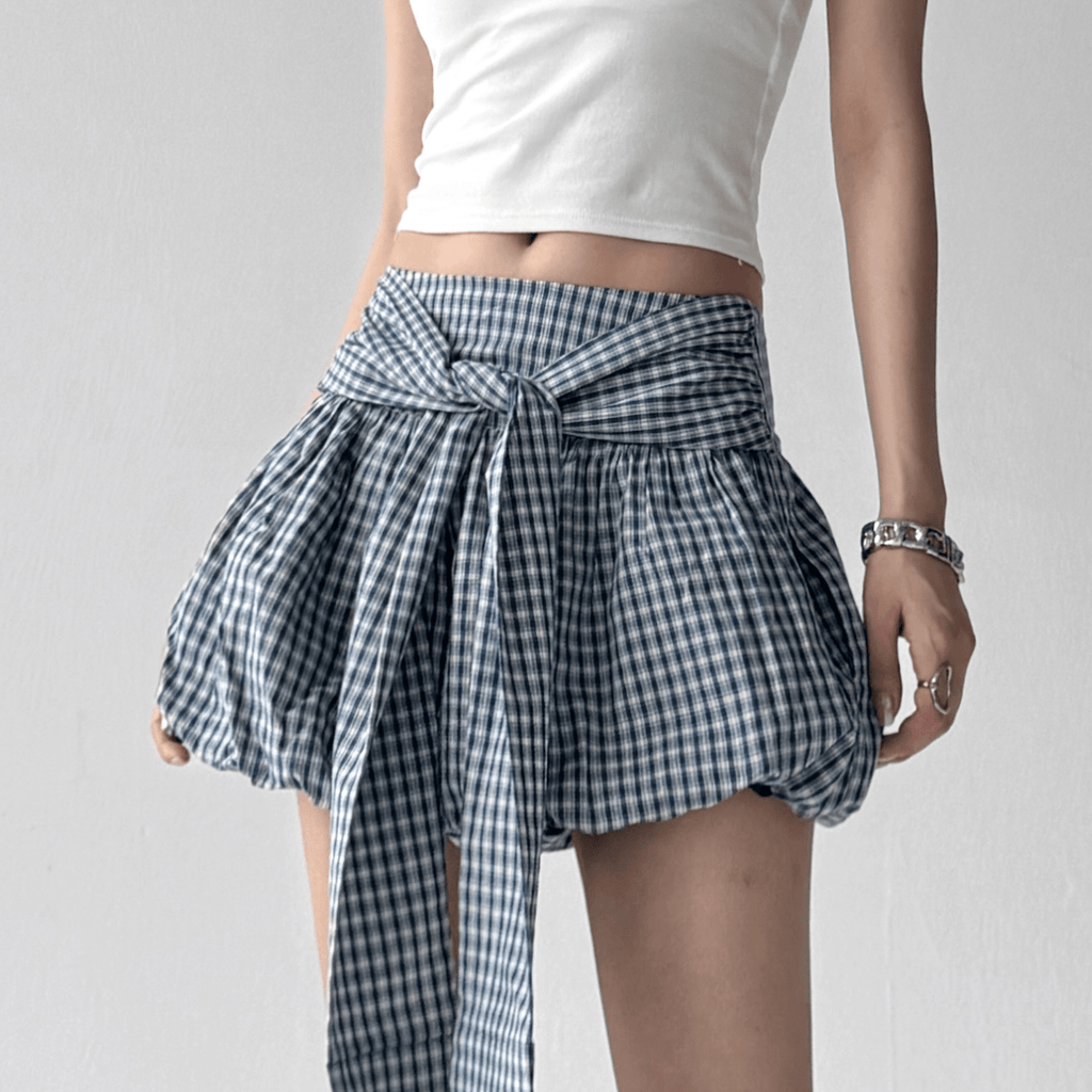 Gingham Balloon Skirt Shorts with Front Tie - COPPING THREADS - CT Select