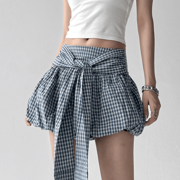 Gingham Balloon Skirt Shorts with Front Tie - COPPING THREADS - CT Select