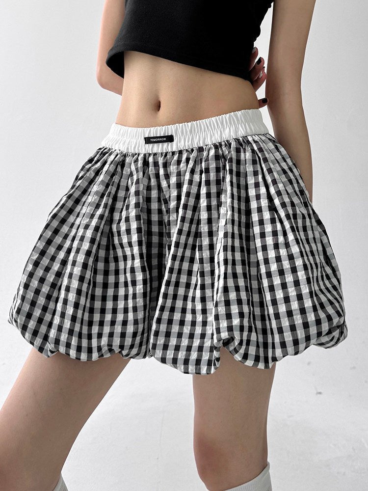 Gingham Bubble-Hem Skort - CT8020 서브 이미지