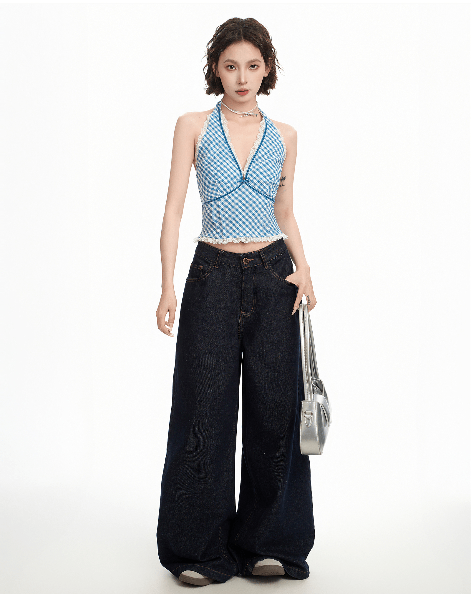 Gingham Lace Halter Crop Top - COPPING THREADS - CT Select